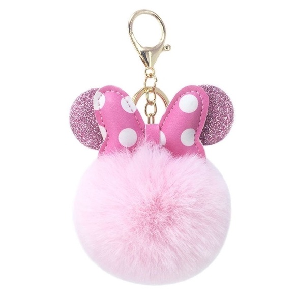 Minnie Mouse Inspired Puffy key charm. Pink and sparkly - Picture 1 of 5